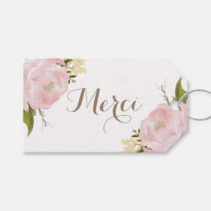 Romantic Pink Peonies Wreath Merci Thank You Gift Tags
