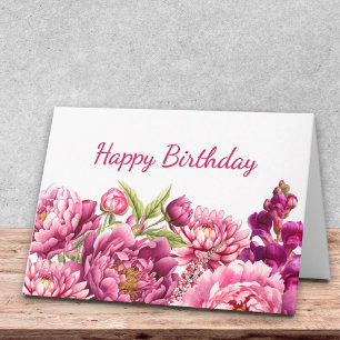Romantic Pink Peony Birthday Wishes Design Card