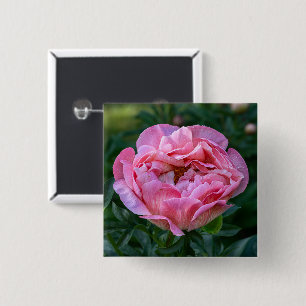 Romantic Pink Peony Bloom Soft Pastel Floral 15 Cm Square Badge