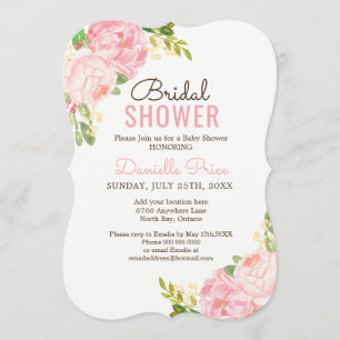 Romantic Pink Peony Bridal Shower Invitations