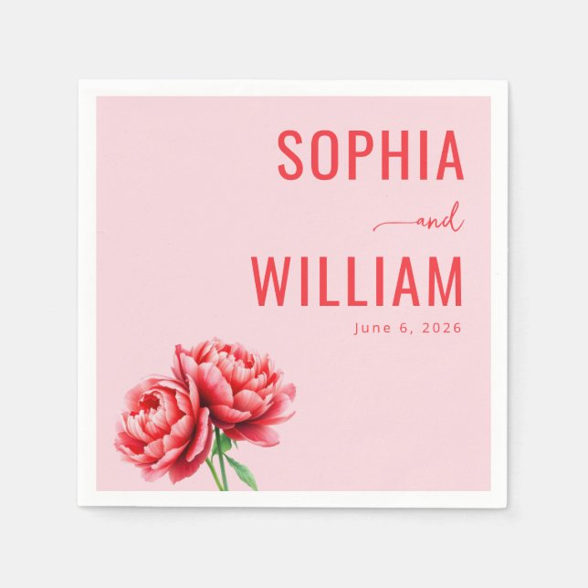 Romantic Pink Peony Floral Napkin (Front)