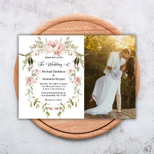 Romantic Pink Peony Floral Picture Wedding Invitation
