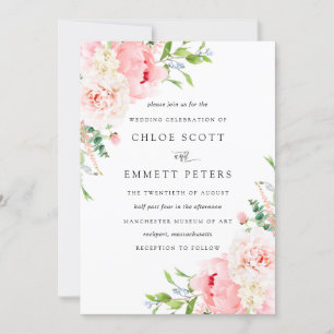 Romantic Pink Peony Floral Wedding Invitation