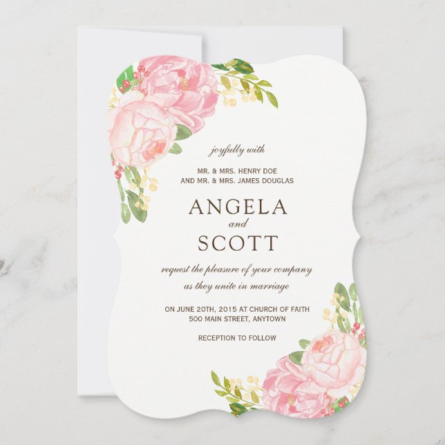Romantic Pink Peony Wedding Invitations (Front)