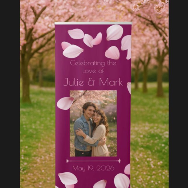 Romantic Pink Petals Vertical Wedding Welcome  Retractable Banner (Creator Uploaded)