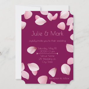Romantic Pink Petals Wedding Invitation with Photo