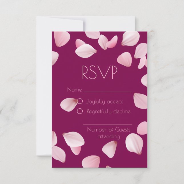 Romantic Pink Petals Wedding RSVP Card (Front)