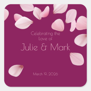 Romantic Pink Petals Wedding Square Sticker