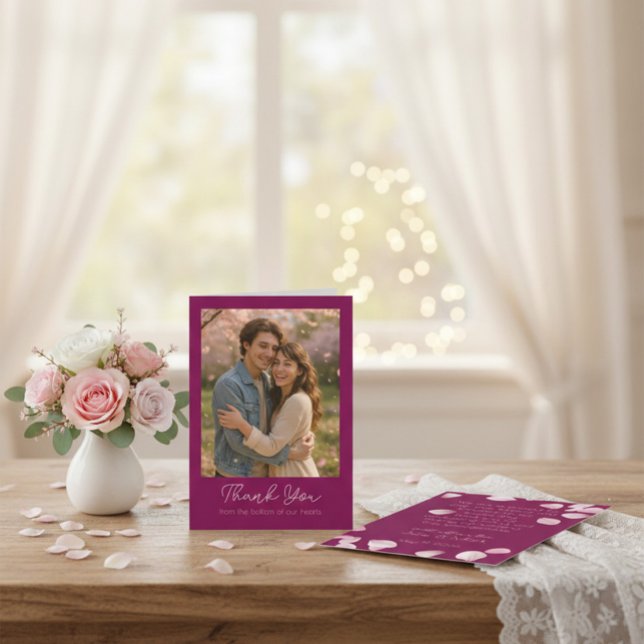 Romantic Pink Petals Wedding Thank You Card (Creator Uploaded)
