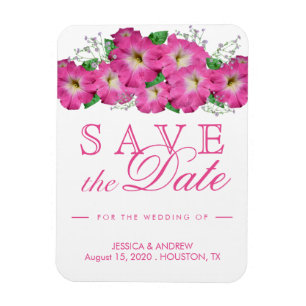 Romantic Pink Petunias Wedding Save The Date Magnet