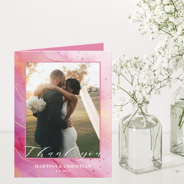 Romantic Pink Photo Wedding Folded  Thank You Card (Creator Uploaded)