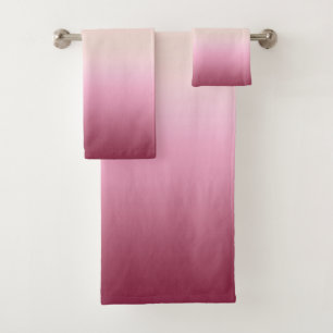 Romantic Pink & Pretty Ivory Cream Gradient Ombre  Bath Towel Set