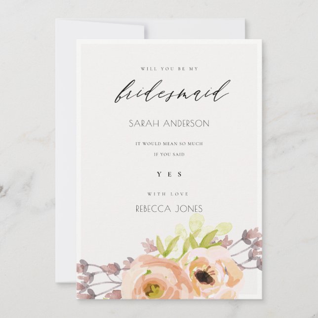 ROMANTIC PINK, PURPLE, BLUE FLORAL BRIDESMAID CARD (Front)