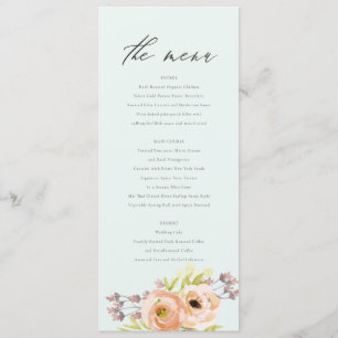 ROMANTIC PINK, PURPLE, BLUE FLORAL MENU CARD