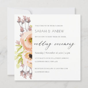 ROMANTIC PINK, PURPLE, BLUE FLORAL SCRIPT WEDDING INVITATION