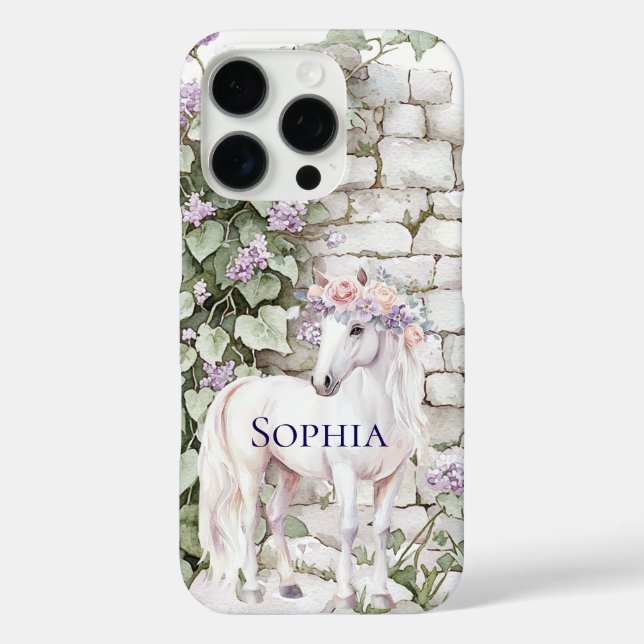Romantic Pink Purple Floral Horse Bricks and Ivy Case-Mate iPhone Case (Back)