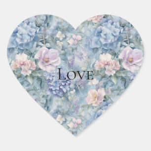 Romantic Pink Purple Floral Love Heart Sticker