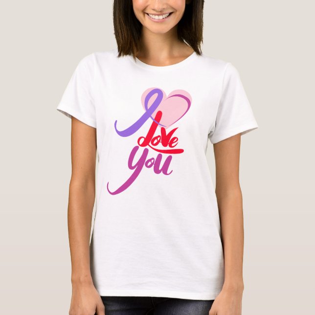 Romantic Pink Purple Heart Valentine's Day T-Shirt (Front)