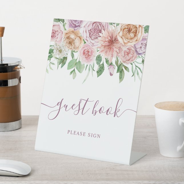 Romantic Pink & Purple Rose Shower Guest Book Sign (In SItu)