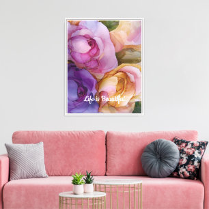 Romantic Pink Purple Yellow Rose Floral Love Canvas Print