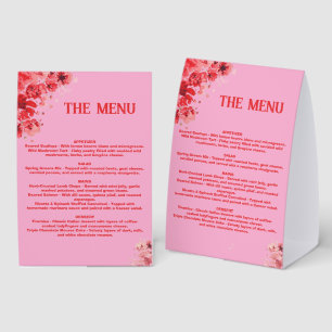 Romantic pink Red Floral Menu ,Wedding Menu