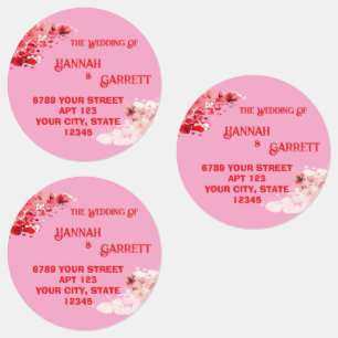 Romantic Pink Red Floral Wedding Address