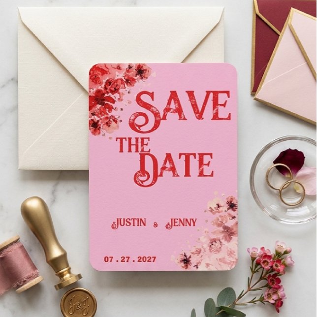 Romantic Pink Red Floral wedding Invitation (Creator Uploaded)