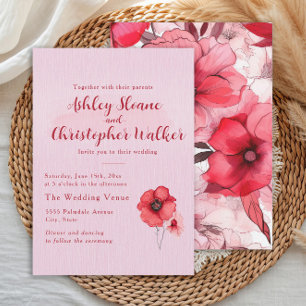 Romantic Pink Red Floral Wedding Invitation