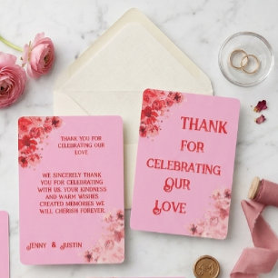 Romantic Pink Red Floral wedding Thank you Card