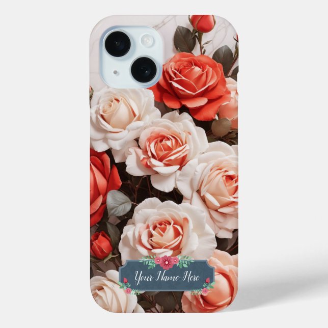 Romantic Pink Red Roses Flowers on White Marble Case-Mate iPhone Case (Back)