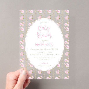 Romantic Pink Rose Baby Shower Acrylic Invitations