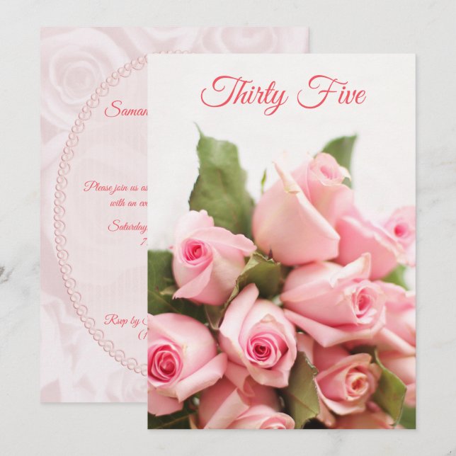 Romantic Pink Rose Bouquet 35th Birthday Invitation (Front/Back)
