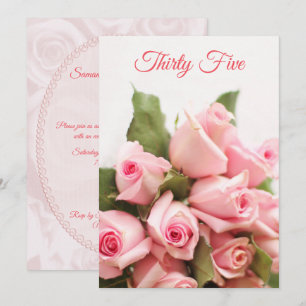 Romantic Pink Rose Bouquet 35th Birthday Invitation