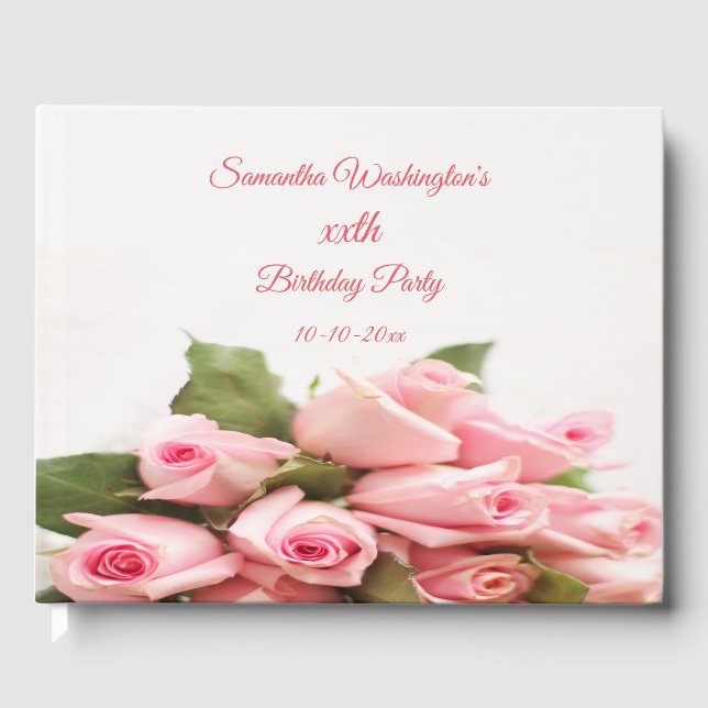 Romantic Pink Rose Bouquet  Birthday Guest Book (Front)