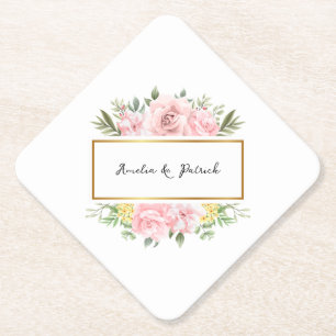 Romantic Pink Rose Floral Custom Disposable Paper Coaster