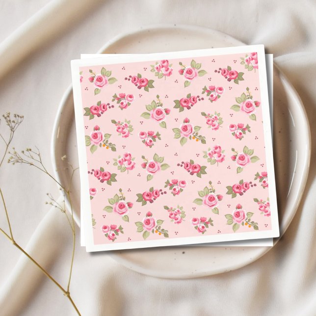 Romantic Pink Rose Floral Disposable Napkins (Romantic Pink Rose Floral Disposable Napkins)