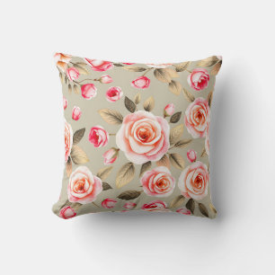 Romantic Pink Rose Floral Pattern Cushion