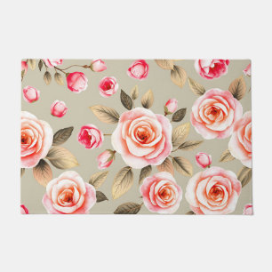 Romantic Pink Rose Floral Pattern Doormat