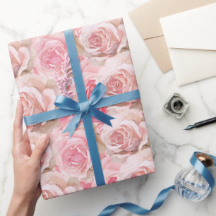 Romantic Pink Rose Floral Wrapping Paper