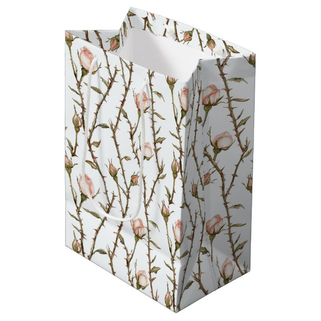 Romantic Pink Rose Flowers Bridal Shower Medium Gift Bag (Front Angled)