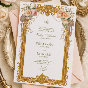 Romantic Pink Rose Gold Wedding Invitation