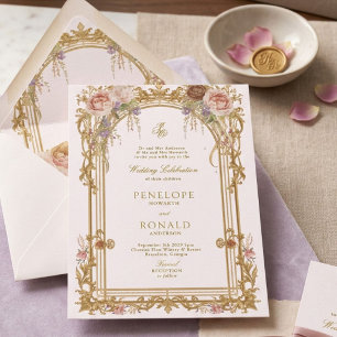 Romantic Pink Rose Gold Wedding Invitation