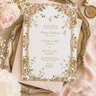 Romantic Pink Rose Gold Wedding Invitation