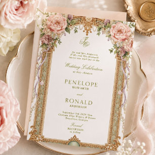 Romantic Pink Rose Gold Wedding Invitation