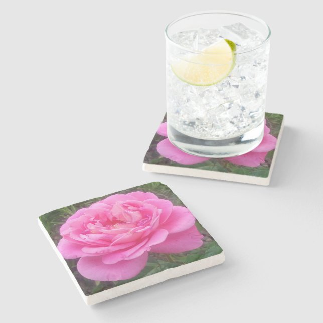 Romantic Pink Rose 'Leonardo Da Vinci'  Stone Coaster (Side)