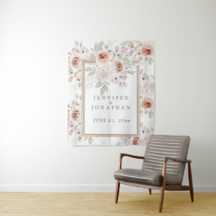 Romantic Pink Rose on White Wedding Tapestry
