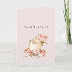 Romantic Pink Rose Petals Candle Love Card