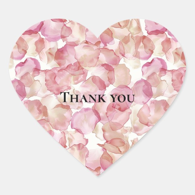 Romantic Pink Rose Petals Floral Bridal Shower Heart Sticker (Front)