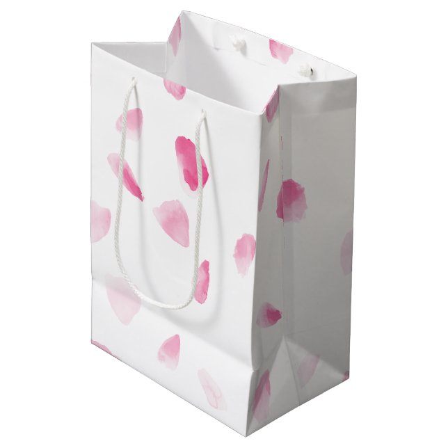 Romantic Pink Rose Petals Floral Bridal Shower Medium Gift Bag (Front Angled)
