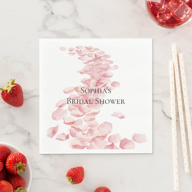 Romantic Pink Rose Petals Floral Bridal Shower Napkin (Insitu)